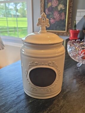 Home Essentials Cream Ceramic Canister with Chalk Label